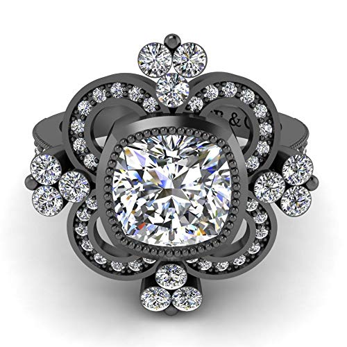 Jbr Vine - Anillo de compromiso tradicional de plata de ley con diamantes de imitación de circonita, anillo de compromiso de aniversario de boda