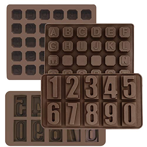 Juego de 4 moldes de silicona para letras y números de chocolate, molde de silicona para hornear tartas y chocolate, bandeja de hielo de SourceTon