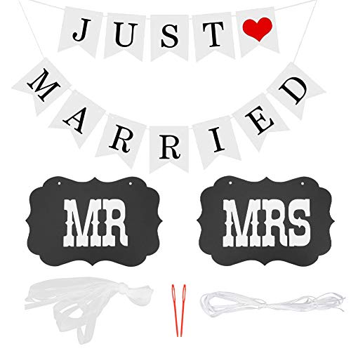 "Just married" Banderas, Wedding Chair Banner Sign, Just Married Banner Bunting, Empavesado De Boda, Boda Banderines Con Cinta, Fiesta De La Boda Bunting Banner