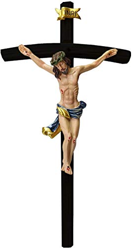Kaltner Präsente Idea de regalo – Crucifijo de pared de 50 cm negro con figura de Jesucristo sobre cruz de madera pintada a mano