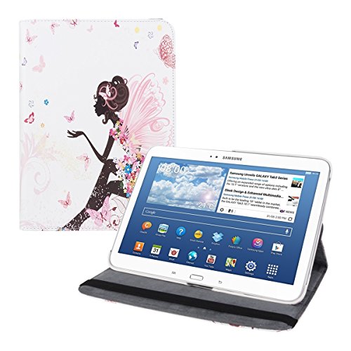 kwmobile Funda Compatible con Samsung Galaxy Tab 3 10.1 P5200/P5210 - Carcasa de Cuero sintético para Tablet Hada y Mariposas Multicolor/Rosa Fucsia/Blanco