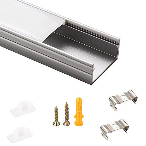 LED-Gigant - Perfil led de aluminio 1 m, 6 unidades, para tiras de LED de hasta 16.4mm, Modell CC-063 incluye cubiertas de color blanco lechoso, tapas de montaje)