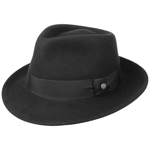 Lierys Sombrero de Fieltro - Sombrero de Fieltro de Lana Mujeres/Hombres - Impermeable y triturables - Sombrero de Bogart Verano/Invierno Negro L (58-59 cm)