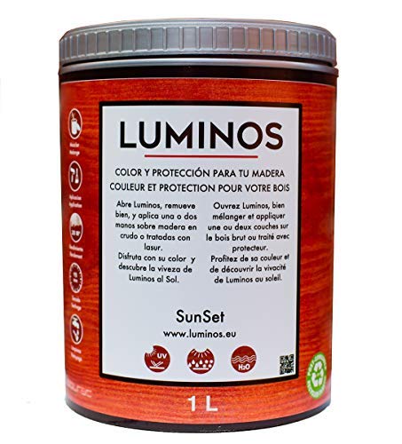 Luminos LUM1119 -SUNSET- Barniz Lasur al Agua Protector Para Madera Exterior Color Rojo Puesta de Sol, 1L