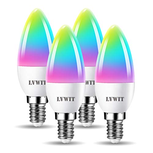 LVWIT Bombillas Inteligente E14, Compatible con Alexa, Google Home Assistant y Smart Life/Tuya App, Bombilla Wi-Fi Vela 5W 470 Lm, Lámpara Regulable LED C37 equivalente a 40W - 4 Unidades.