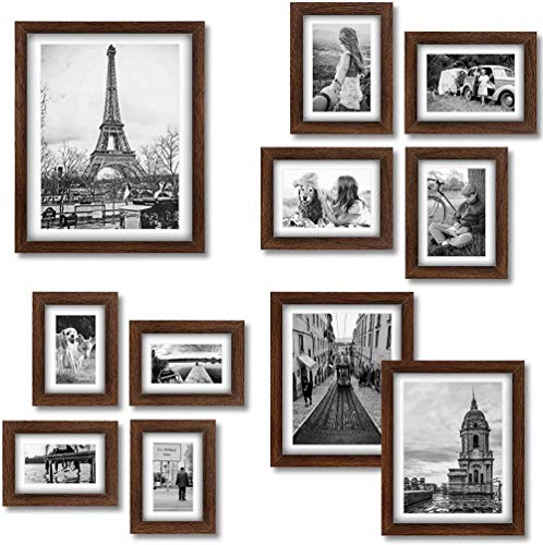 Marco de fotos Collage 11 piezas, antiguo marco de fotos de madera con alfombrilla de nogal negro para pared o escritorio-1_Black_Walnut