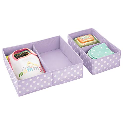 mDesign Juego de 2 cajas para guardar ropa – Práctico organizador de armario en 2 tamaños para los cajones – Bonitas cajas de tela con diseño de puntos – lila/puntos blancos