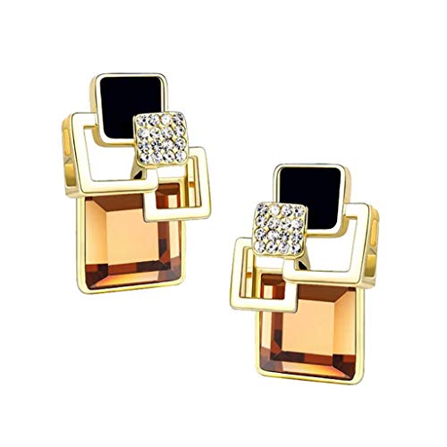 Minshao - Pendientes de tuerca, diseño geométrico cuadrado de cristal, joyería fina de oro para mujer