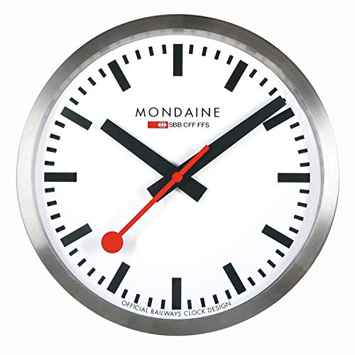 Mondaine Reloj Pared Moderno en Color Plata, A990.CLOCK.16SBB, 25 CM
