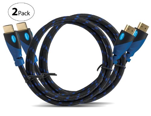 MutecPower Cable HDMI de alta velocidad con Ethernet 1M "2 Pack" 1.4a 2.0A - Compatible con 3D y canal de retorno de audio (ARC) - Full HD [última versión HDMI disponible] - 1 metro 2 pack Trenzada azul