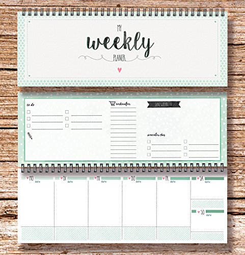 '"My Weekly Agenda verde mesa Calendario/agenda semanal horizontales/52 semanas, 1 semana en 2 páginas/sin fecha para 365 días/Calendario semanal 2017 to do lista lista de la compra Año übersicht