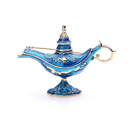 N\A Blue Enamel Aladdin Magic Lamp Light Brooches Women Men Fashion Weddings Party Brooch Pins Gifts