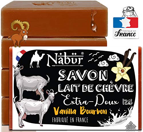 Nabür - 4 jabones frescos de leche de cabra | Fabricado en Francia | Eczema de tipo piel sensible, psoriasis, jabón para el acné, imperfecciones