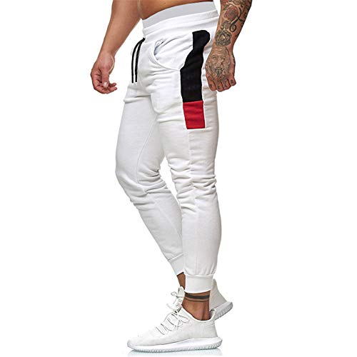 Pantalones de Deporte para Hombre Ajustados Color Sólido con Felpa Cintura Elástica Ajustable Diseño Moderno Pantalón de Hombre Pitillo Deportivo con Bolsillos (Blanco, M)