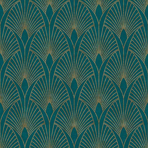 Papel pintado tnt Art Deco azul verde plateado 374275 37427-5 A.S. Création New Walls | azul/verde/plateado | Rollo (10,05 x 0,53 m) = 5,33 m²