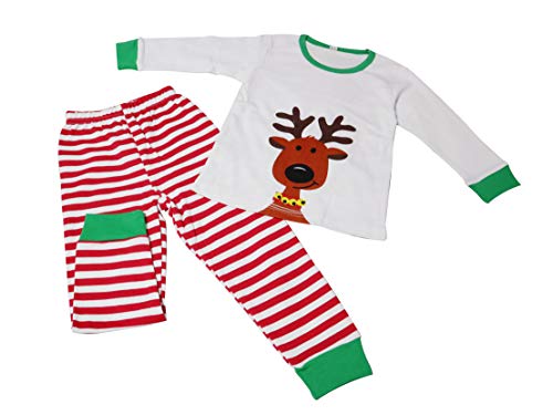 Pijamas para Niña Niño Bebé 2 Piezas de Mangas Largas Suave Algodón Reno de Navidad Muñeco de Nieve Ropa Navideña Infantil - Verde 80