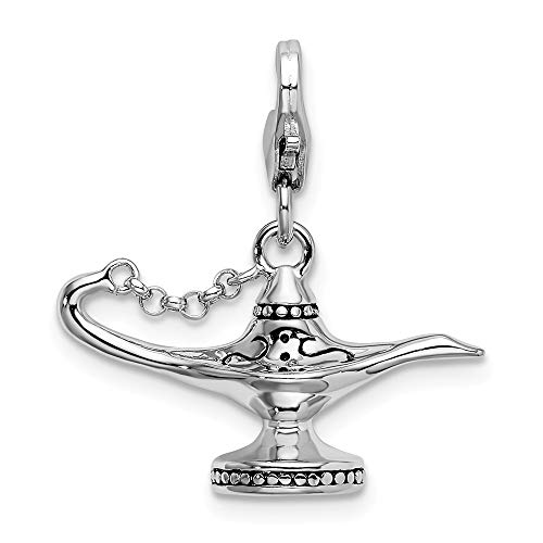 Plata de ley 3-D esmaltado lámpara mágica con broche de langosta - mide 24 x 22 mm encanto - JewelryWeb