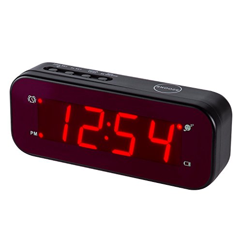 Reloj despertador LED Timegyro de fácil configuración y con batería solo grandes dígitos rojos para dormitorio / sala de estar / viaje (negro)