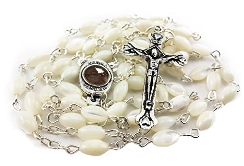 Rosario católico de madreperla nacarada, medalla y cruz de Tierra Santa, Nazareth Store.