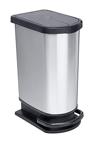 Rotho Paso, Cubo de basura de 50l para la separación de residuos con tapa y pedal, Plástico PP sin BPA, plata metálica, 50l 44.0 x 29.0 x 67.0 cm