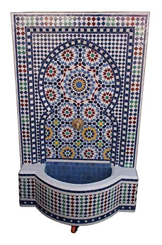 Saharashop Fuente marroquí grande de mosaico, color azul y multicolor