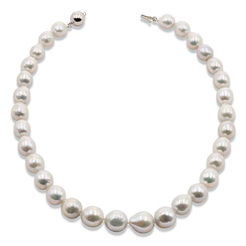 Secret & You Collar de Perlas de Mujer Cultivadas de Agua Dulce Semi - Barrocas Grandes de 45 cm de Largo Perlas Barrocas de 10-14 mm con Nudo Entre Cada Perla.