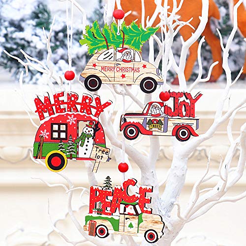Sprießen 4 pcs Colgantes creativos de árboles de Navidad Adornos para automóviles Decoraciones navideñas Colgante Madera de Color de árbol de Navidad