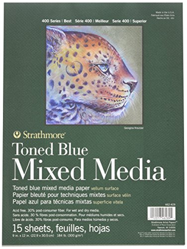 Strathmore 400 Series Toned Mixed Media Pad, 184lb Paper, 9 x 12 inches, Steel Blue, 15 sheets (462-409)