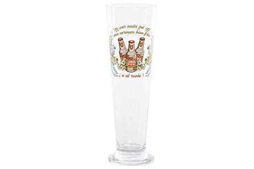 takestop® Vaso de cerveza de cristal, 400 ml, con texto en inglés (7,5 x 7,5 x 24 cm)