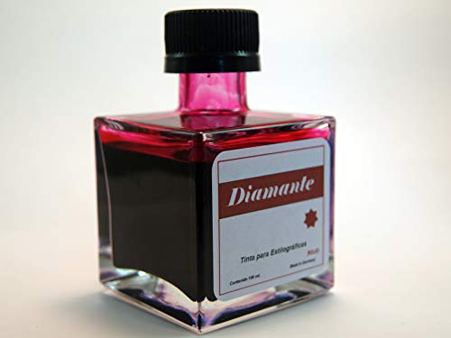 Tinta Color Rojo para Pluma Estilográfica y Plumillas - Tintero de Cristal Tamaño Grande 100ml de Tinta - Diamante (Rojo)