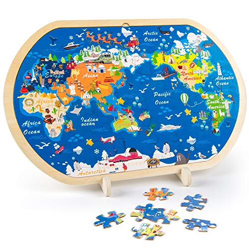 VATOS Puzzles de Madera Educación Juguetes Bebes Rompecabezas de Madera 44 Piezas Puzzles Rompecabezas del Mapa del Mundo para Niños de 3 a 6 años