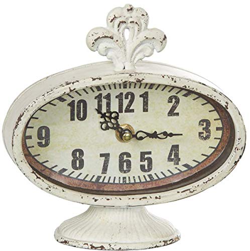Vintage Home Reloj de mesa de estilo antiguo francés Porosa, color blanco, reloj de pie con pátina, 18 x 18 x 7 cm, acabado antiguo, Shabby Chic Brocante