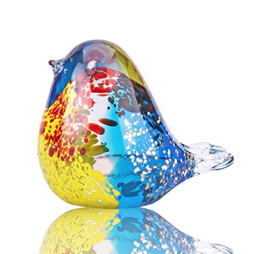 YU FENG Figura decorativa de pájaro de cristal soplado, coleccionable, colorida, realista, pisapapeles para decoración del hogar, mesa de centro de mesa