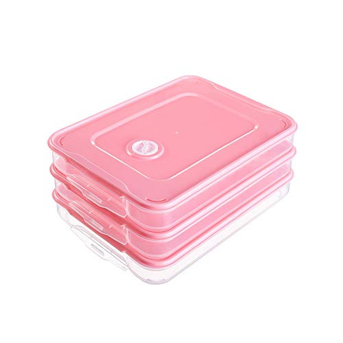 1 Conjunto del rectángulo de 3 capas de almacenamiento de alimentos Organizador Caja de almacenamiento frigorífico Contenedores de masa hervida con la tapa y mango de plástico de color de rosa
