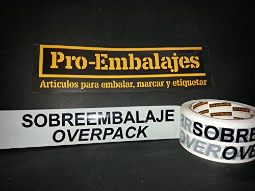 1 rollos de cinta adhesiva en polipro blanco, de 66 x 48 mm. ancho, impresa en negro con texto: SOBREEMBALAJE/OVERPACK