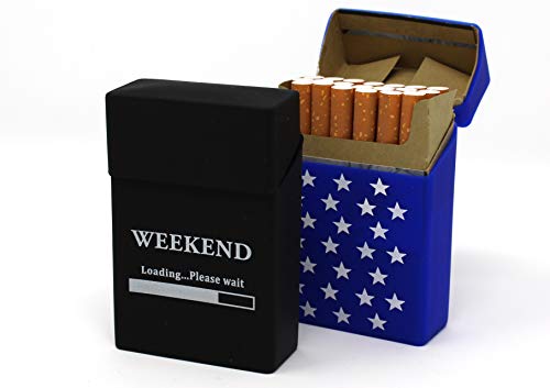2 Cajas de Cigarrillos de Silicona – Weekend y Estrellas Azul Oscuro – Funda para Cigarrillos – Adecuado para una Caja de Cigarrillos en tamaño estándar – también Apto para Las Nuevas 21 Cajas