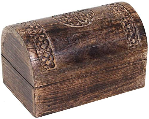 Ajuny Joyero indio vintage con aspecto antiguo, diseño celta, tallado a mano, multiusos, ideal para regalos