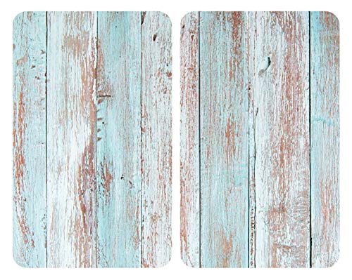 Allstar Placas cobertoras de vidrio universales Blue Wood, juego de dos piezas, cubiertas para cocinas de vitrocerámica, Vidrio endurecido, 30 x 0.8 x 52 cm, Multicolor