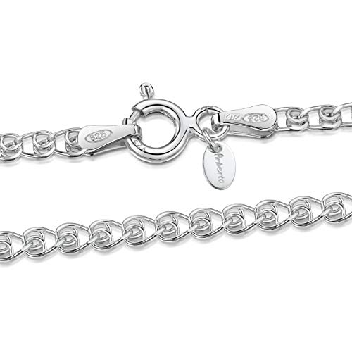 Amberta® Joyería - Collar - Fina Plata De Ley 925 - Cadena de Corazón - 2.3 mm - 40 45 50 55 60 cm (45cm)