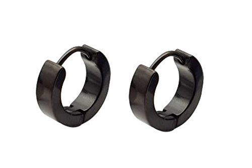 Anilla aro pendiente, acero inoxidable, iónico negro, para hombre, 4mm, diámetro interior: aproximado 9mm