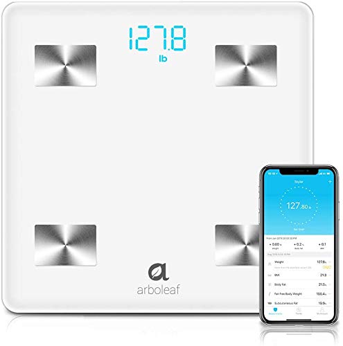 Arboleaf Báscula Grasa Corporal - Bascula de Baño Digital, Escala Bluetooth Inteligente, Andriod y iOS APP Profesional Analiza 10 Datos, Monitor de Composición Corporal，Hasta 180 kg