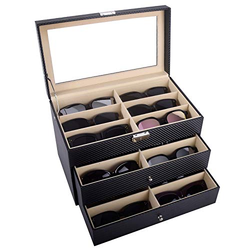 AUTOARK AW-057 - Caja organizadora para gafas de sol y gafas, 18 piezas, fibra de carbono, color negro