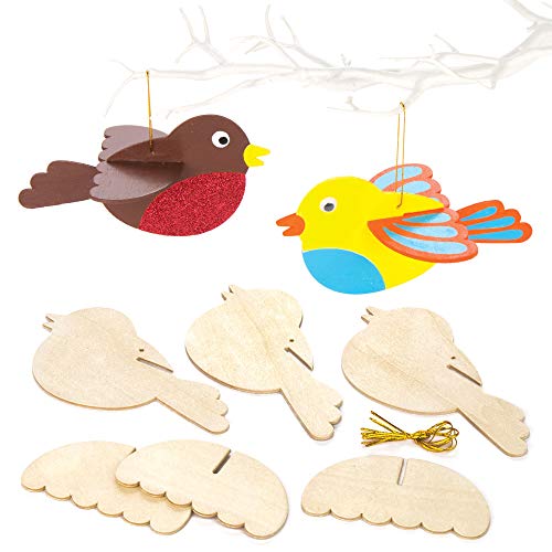 Baker Ross Proyecto de artesanía de pájaros de madera en 3D - Ideal para manualidades, regalos, recuerdos y más para niños (paquete de 6)