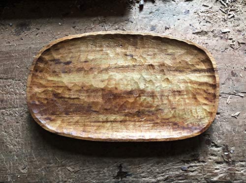 Bandeja y bandeja de fiesta de madera de teca, bandejas de madera Sándwich que sirve tazón de pan de madera, obras de arte talladas a mano Bandeja de servir de baguette-10 pulgadas (Teca)