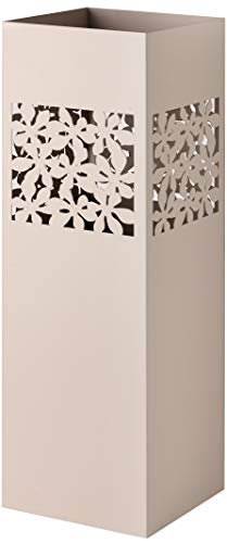 Baroni Home Paragüero cuadrado de metal con incrustación rectangular de flores gris de paloma 15,5x15,5x49 cm con gancho y bandeja recogegotas extraíble