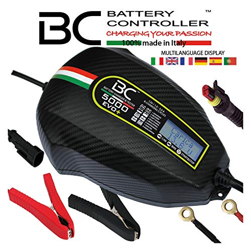 BC Battery Controller BC 5000 EVO+, Cargador de baterías y Mantenedor Digital/LCD, Comprobador de Batería y Alternador para todas las Baterías de Coche y Moto 12V de Plomo-Ácido, 5A/1A