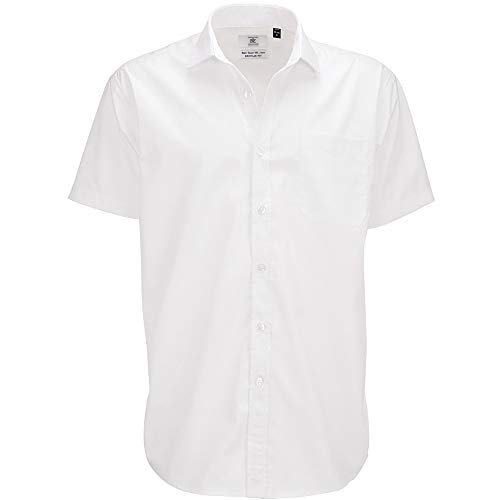 B&C - Camisa de Manga Corta Modelo Smart (Tallas Grandes) para Hombre Caballero - Fiesta/Trabajo/Eventos Importantes (Grande (L)) (Blanco)