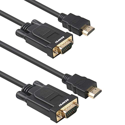 BENFEI Cable HDMI a VGA(2 Pack), Chapado en Oro, Macho a Macho para Ordenador, portátil, PC, Monitor, proyector, HDTV, Chromebook, Raspberry Pi, Roku, Xbox y más, Color Negro 1,8 m