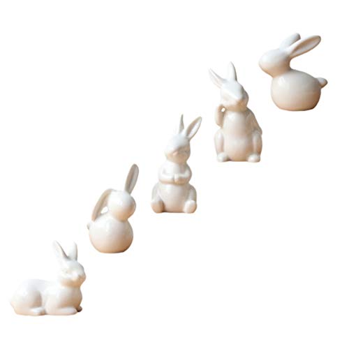 BESPORTBLE 5 Figuras de Mini Conejito de Pascua para Niños Adornos de Pascua Conejito de Cerámica Encantadores Conejos Animales Personajes Juguetes Juego para Primavera Pascua Cumpleaños