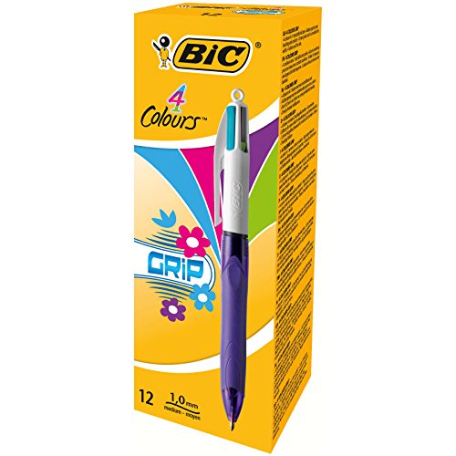 BIC 4 Colours Grip Fashion Vi - Bolígrafo, cuatro colores con grip, colores pastel, 1.0 mm (caja de 12 unidades)